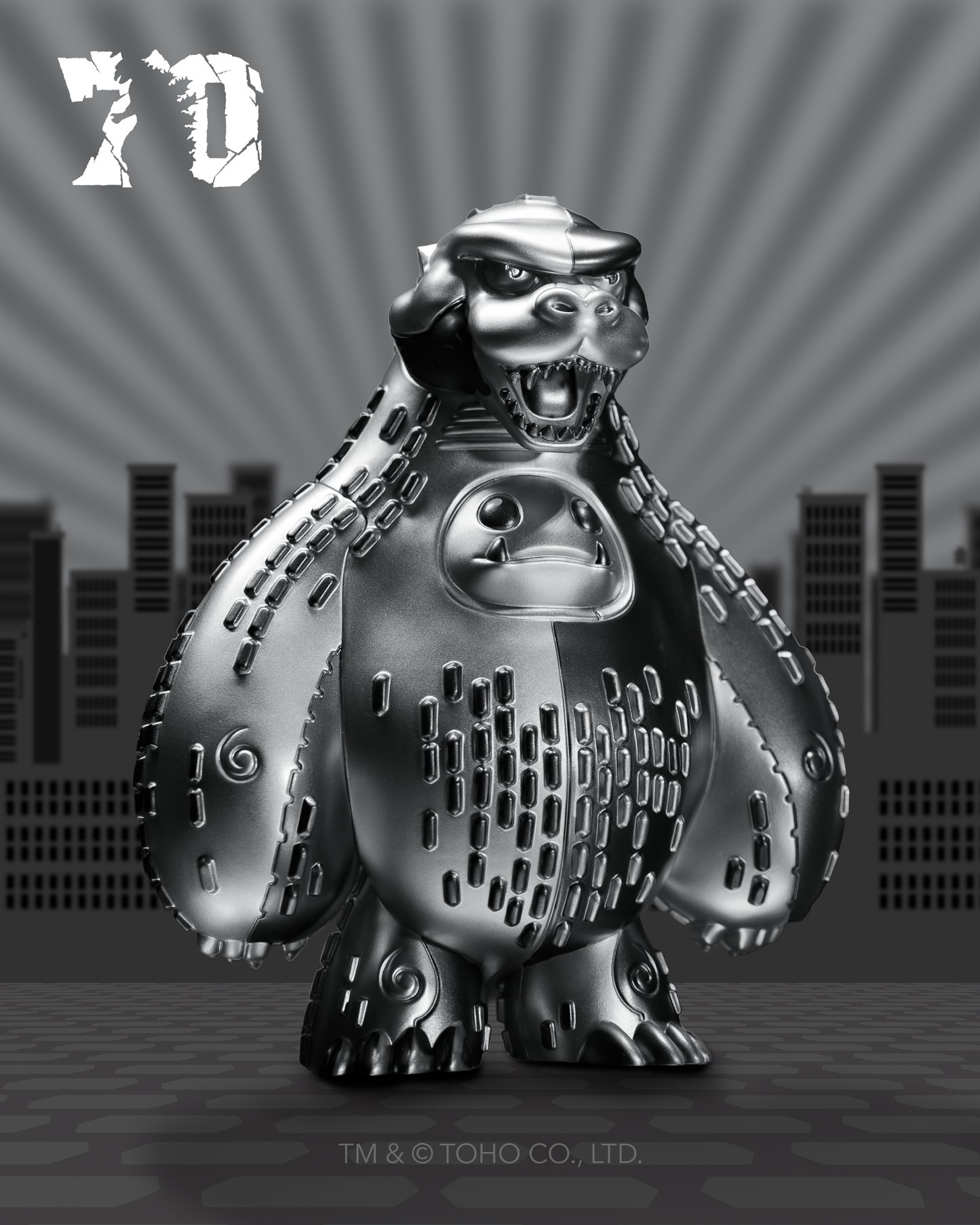 Limited Edition Platinum 70th Anniversary Godzilla Chomp Officially Licensed Vinyl Figure By Tom Whalen