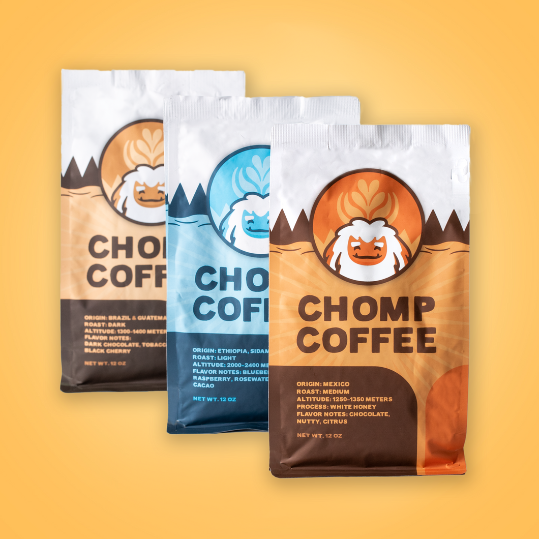 3 Roast Chomp Coffee Pack 12oz Bags