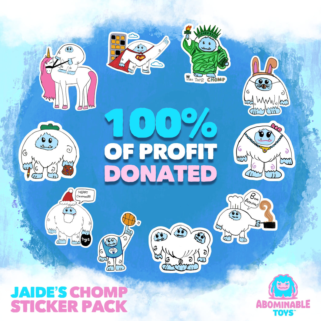 Limited Edition Jaide's Chomp Sticker Pack 100% of Profit Donated Pre-order Cannot be Cancelled